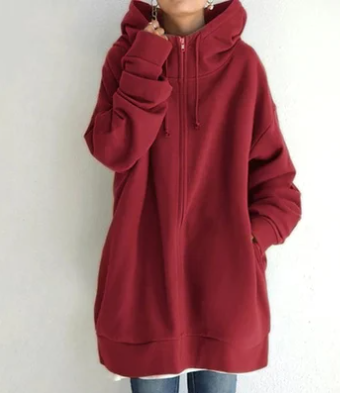 Överdimensionerad hoodie | Lång | Löst sittande | Hoodie med dragkedja | Hoodies för kvinnor-Eva Jonsson