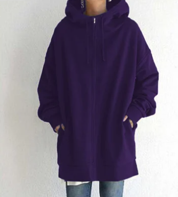 Överdimensionerad hoodie | Lång | Löst sittande | Hoodie med dragkedja | Hoodies för kvinnor-Eva Jonsson