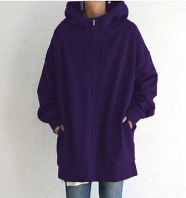 Överdimensionerad hoodie | Lång | Löst sittande | Hoodie med dragkedja | Hoodies för kvinnor-Eva Jonsson