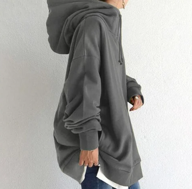 Överdimensionerad hoodie | Lång | Löst sittande | Hoodie med dragkedja | Hoodies för kvinnor-Eva Jonsson