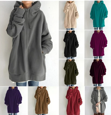 Överdimensionerad hoodie | Lång | Löst sittande | Hoodie med dragkedja | Hoodies för kvinnor-Eva Jonsson