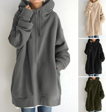 Överdimensionerad hoodie | Lång | Löst sittande | Hoodie med dragkedja | Hoodies för kvinnor-Eva Jonsson