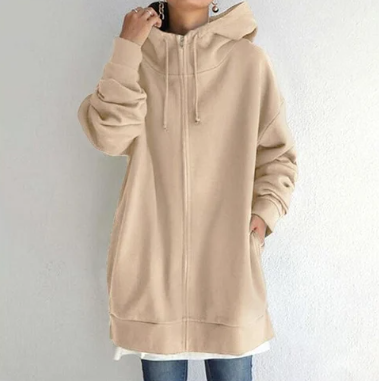 Överdimensionerad hoodie | Lång | Löst sittande | Hoodie med dragkedja | Hoodies för kvinnor-Eva Jonsson