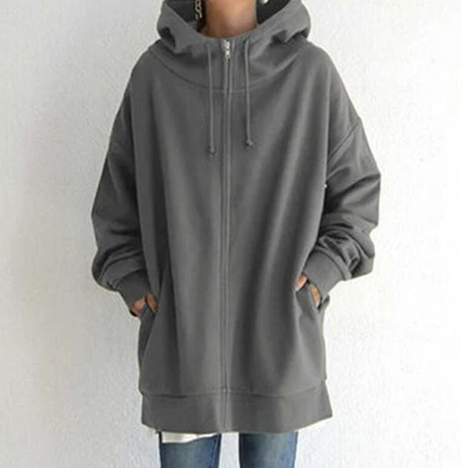 Överdimensionerad hoodie | Lång | Löst sittande | Hoodie med dragkedja | Hoodies för kvinnor-Eva Jonsson