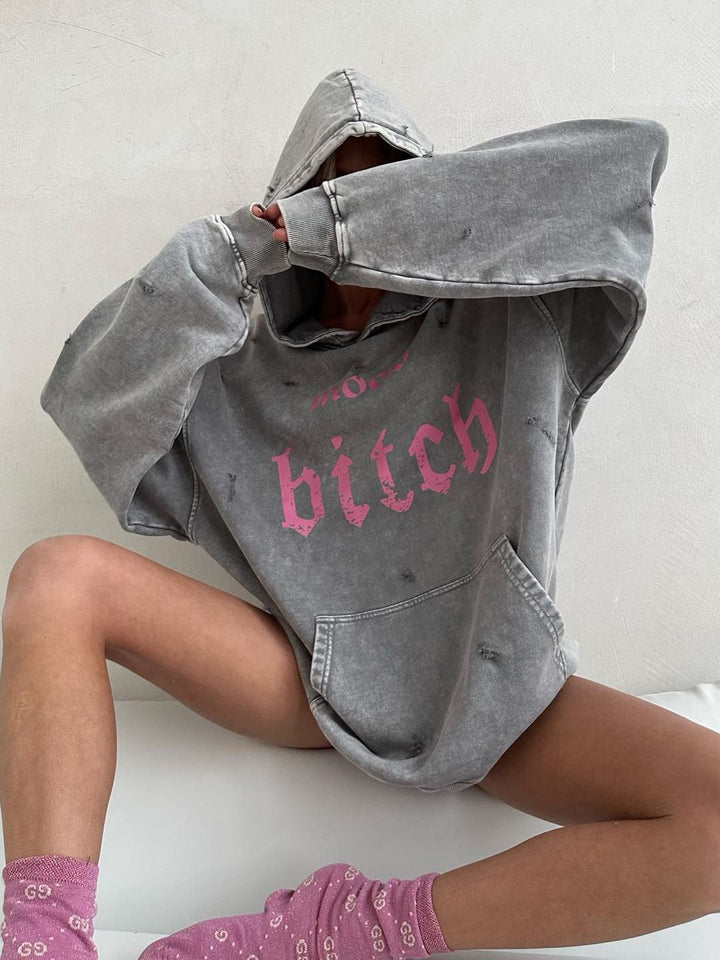 Överdimensionerad hoodie - Tvättad - Sliten - Pullover-hoodie - Hoodie för kvinnor-Eva Jonsson