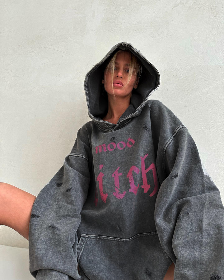 Överdimensionerad hoodie - Tvättad - Sliten - Pullover-hoodie - Hoodie för kvinnor-Eva Jonsson