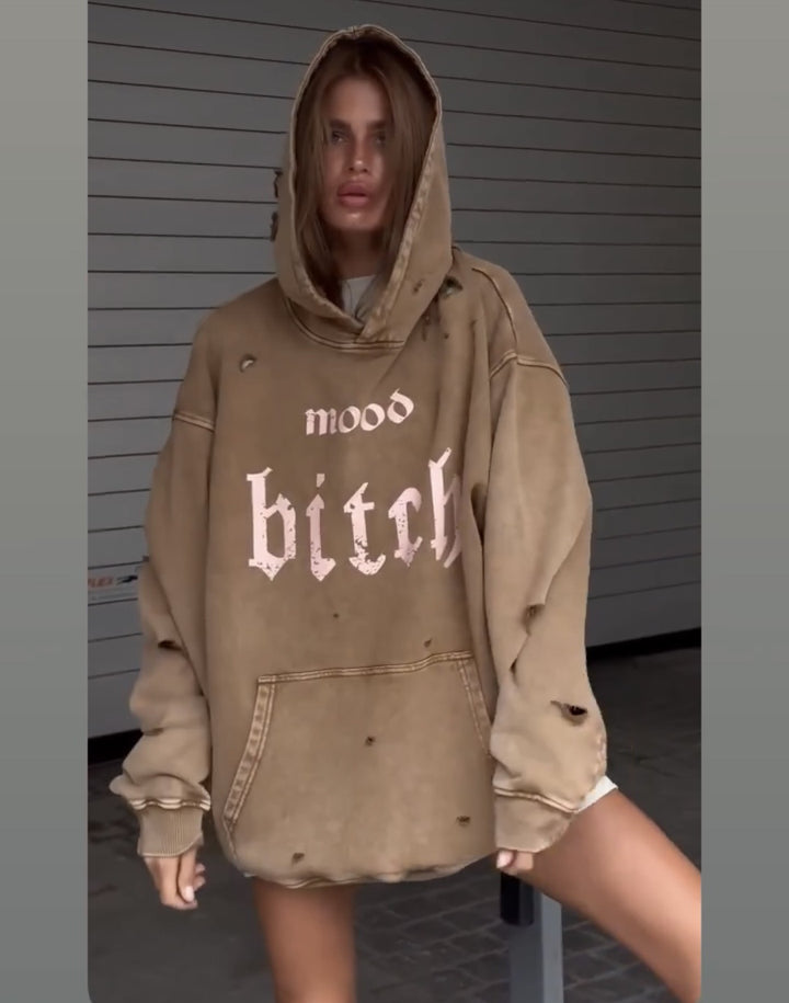 Överdimensionerad hoodie - Tvättad - Sliten - Pullover-hoodie - Hoodie för kvinnor-Eva Jonsson