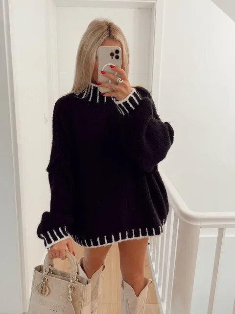 Överdimensionerad tröja | Turtleneck | Hög hals | Stickad tröja | Damkläder-Eva Jonsson