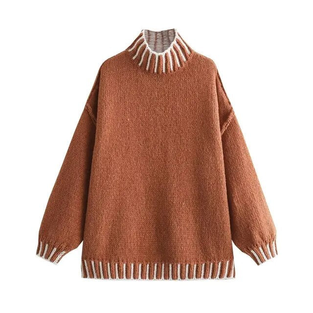 Överdimensionerad tröja | Turtleneck | Hög hals | Stickad tröja | Damkläder-Eva Jonsson