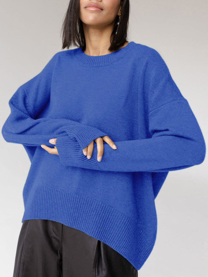 Överdimensionerad tröja - Varm stickad pullover med rund hals för kvinnor-Eva Jonsson