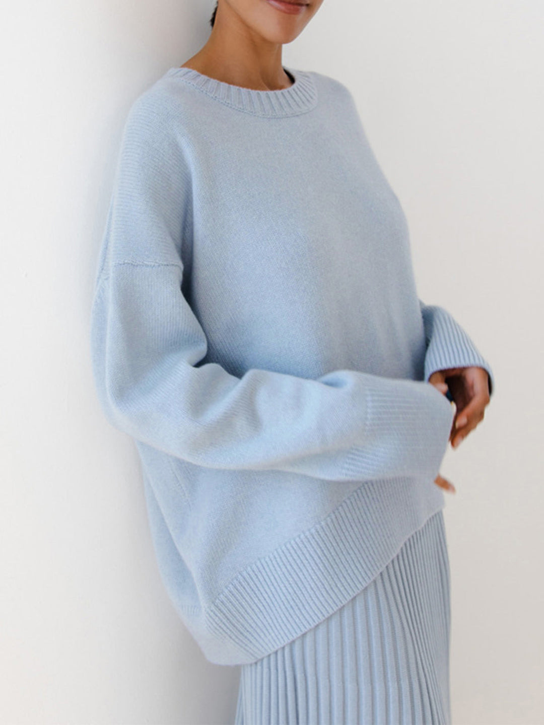 Överdimensionerad tröja - Varm stickad pullover med rund hals för kvinnor-Eva Jonsson