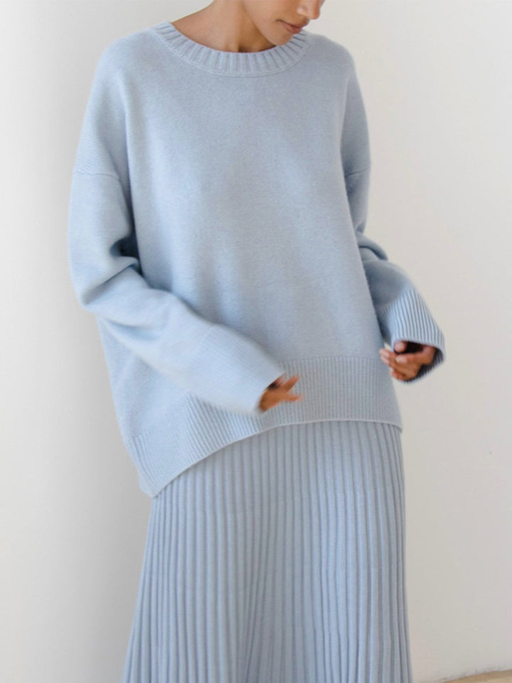 Överdimensionerad tröja - Varm stickad pullover med rund hals för kvinnor-Eva Jonsson