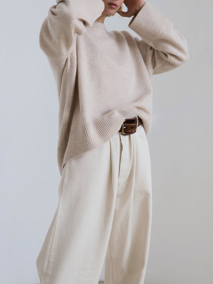 Överdimensionerad tröja - Varm stickad pullover med rund hals för kvinnor-Eva Jonsson