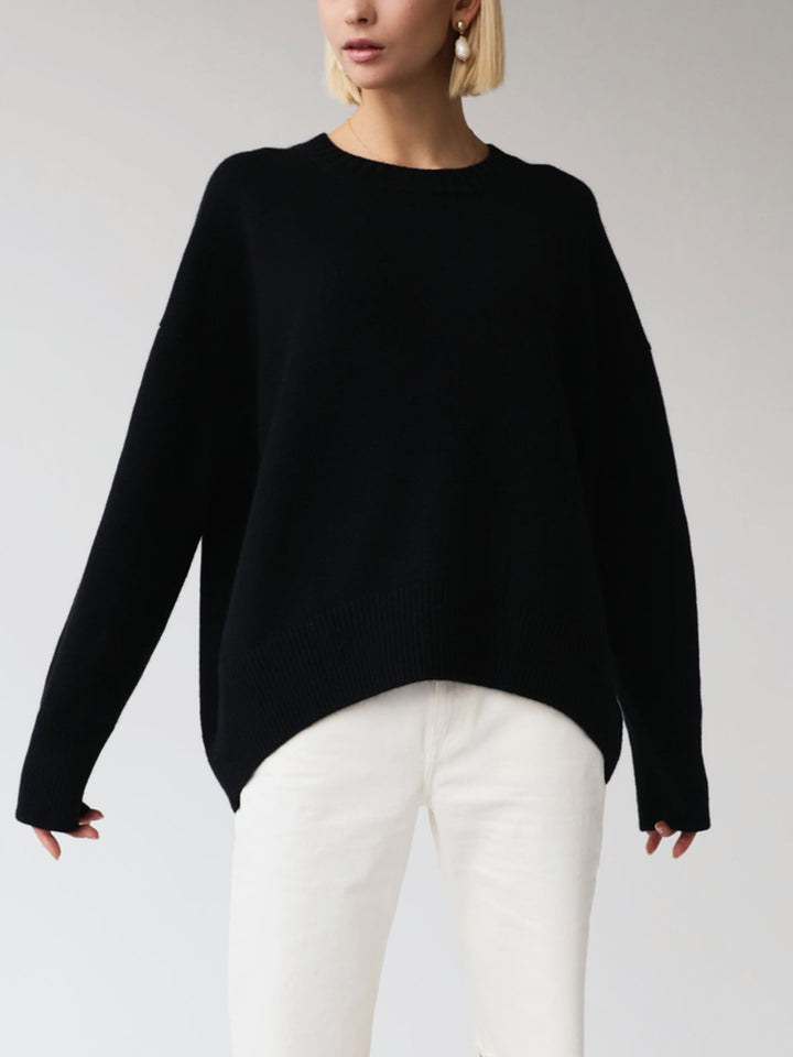 Överdimensionerad tröja - Varm stickad pullover med rund hals för kvinnor-Eva Jonsson