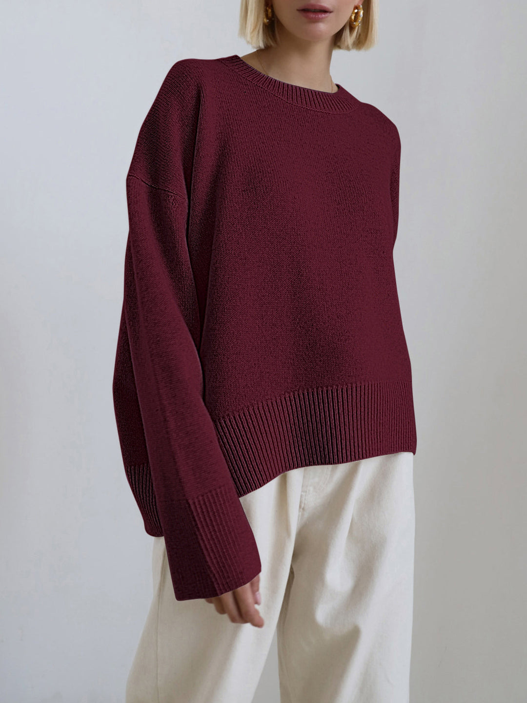 Överdimensionerad tröja - Varm stickad pullover med rund hals för kvinnor-Eva Jonsson