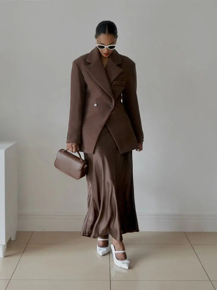 Oversized Blazer | Dubbelknäppt | Brun | Blazerjacka | Blazer för kvinnor-Eva Jonsson