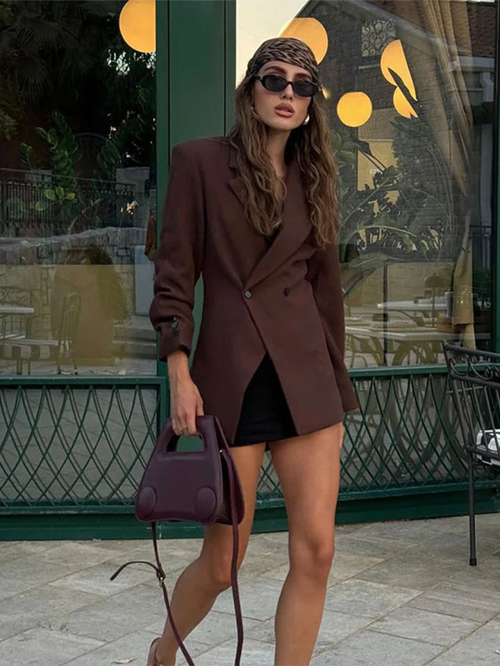 Oversized Blazer | Dubbelknäppt | Brun | Blazerjacka | Blazer för kvinnor-Eva Jonsson