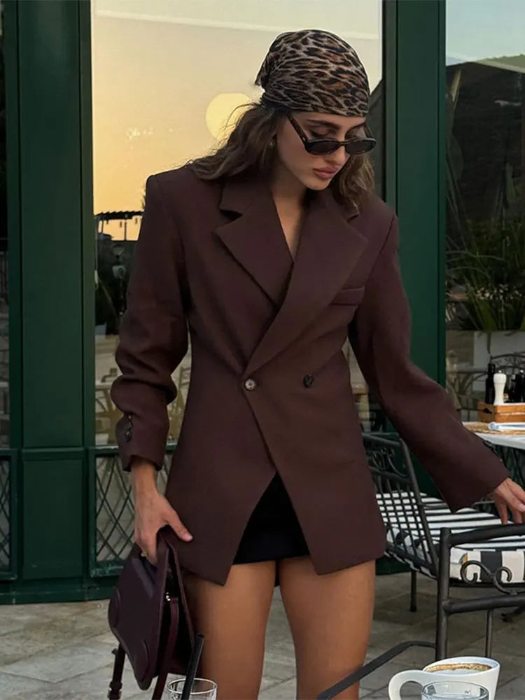 Oversized Blazer | Dubbelknäppt | Brun | Blazerjacka | Blazer för kvinnor-Eva Jonsson