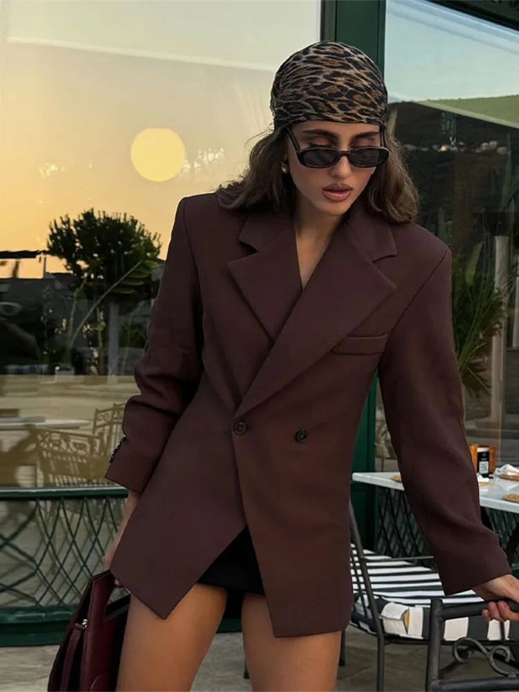 Oversized Blazer | Dubbelknäppt | Brun | Blazerjacka | Blazer för kvinnor-Eva Jonsson