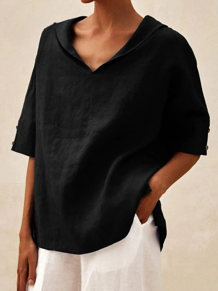 Oversized Blouse - Casual Kortärmad blus med lös passform för kvinnor-Eva Jonsson