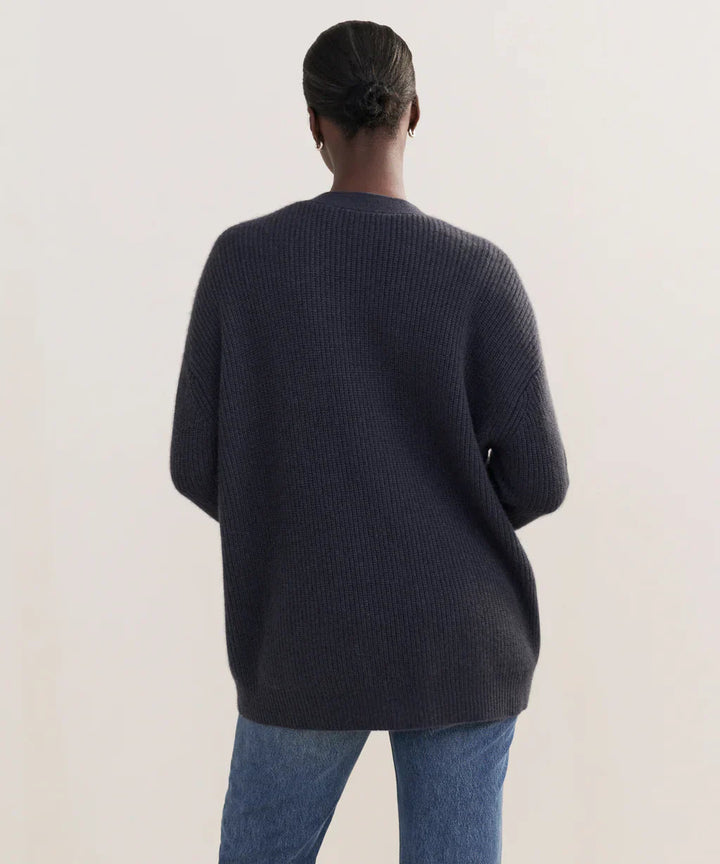 Oversized Cardigan - Knäppt V-neckad stickad kashmirkofta för kvinnor-Eva Jonsson
