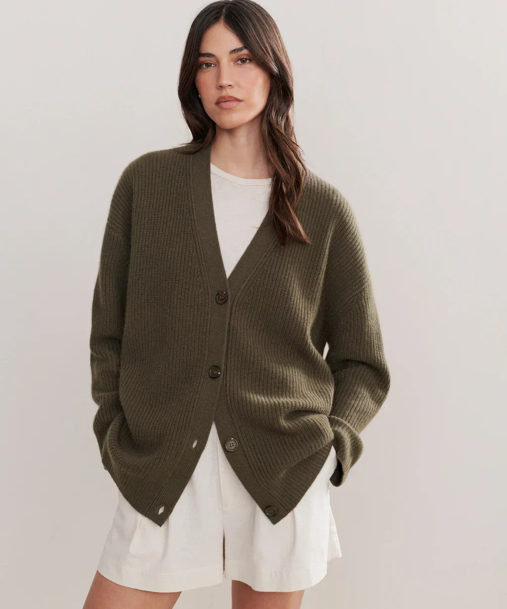 Oversized Cardigan - Knäppt V-neckad stickad kashmirkofta för kvinnor-Eva Jonsson
