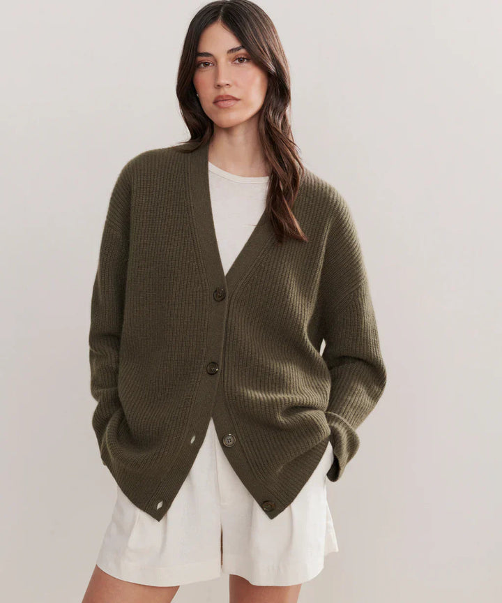 Oversized Cardigan - Knäppt V-neckad stickad kashmirkofta för kvinnor-Eva Jonsson