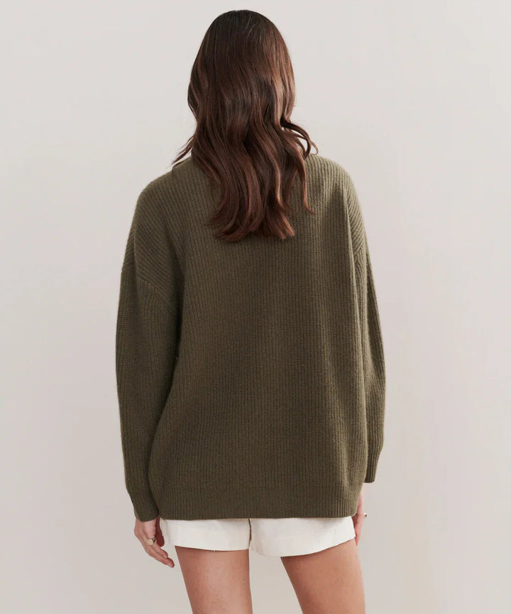 Oversized Cardigan - Knäppt V-neckad stickad kashmirkofta för kvinnor-Eva Jonsson