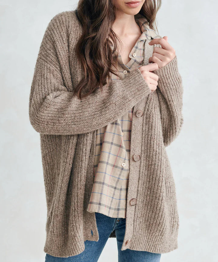 Oversized Cardigan - Knäppt V-neckad stickad kashmirkofta för kvinnor-Eva Jonsson