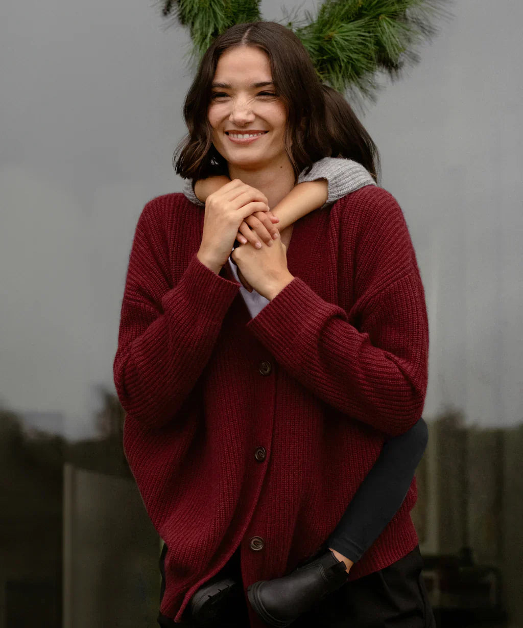Oversized Cardigan - Knäppt V-neckad stickad kashmirkofta för kvinnor-Eva Jonsson