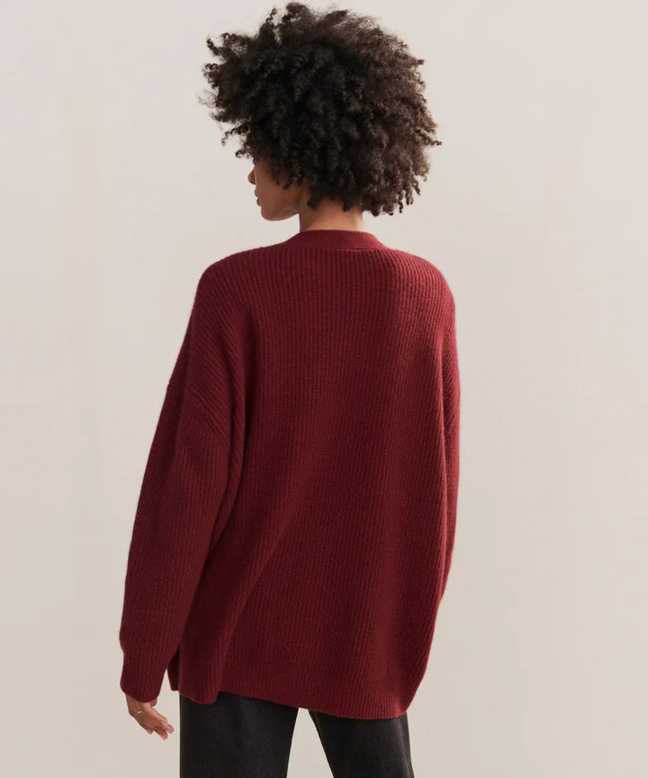 Oversized Cardigan - Knäppt V-neckad stickad kashmirkofta för kvinnor-Eva Jonsson