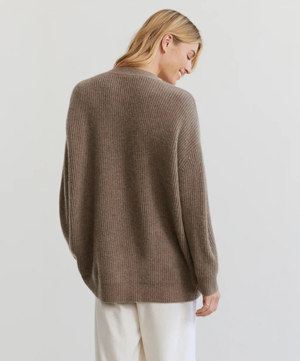 Oversized Cardigan - Knäppt V-neckad stickad kashmirkofta för kvinnor-Eva Jonsson