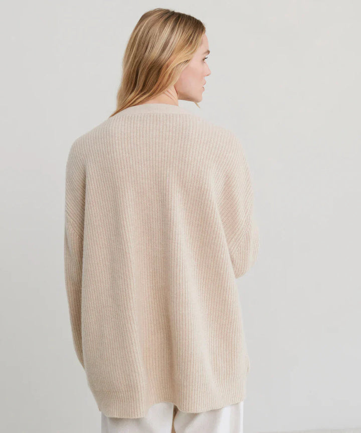 Oversized Cardigan - Knäppt V-neckad stickad kashmirkofta för kvinnor-Eva Jonsson
