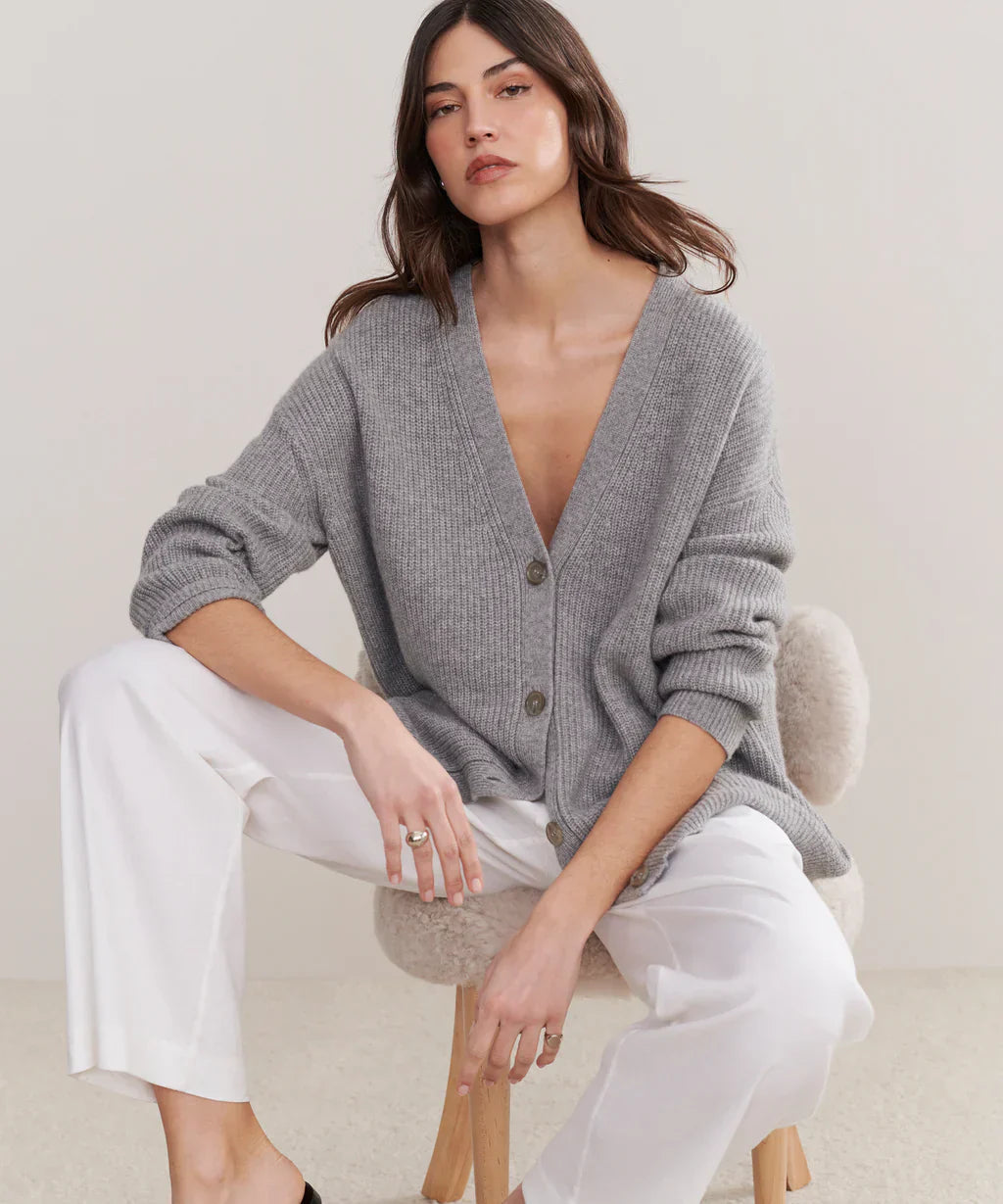 Oversized Cardigan - Knäppt V-neckad stickad kashmirkofta för kvinnor-Eva Jonsson