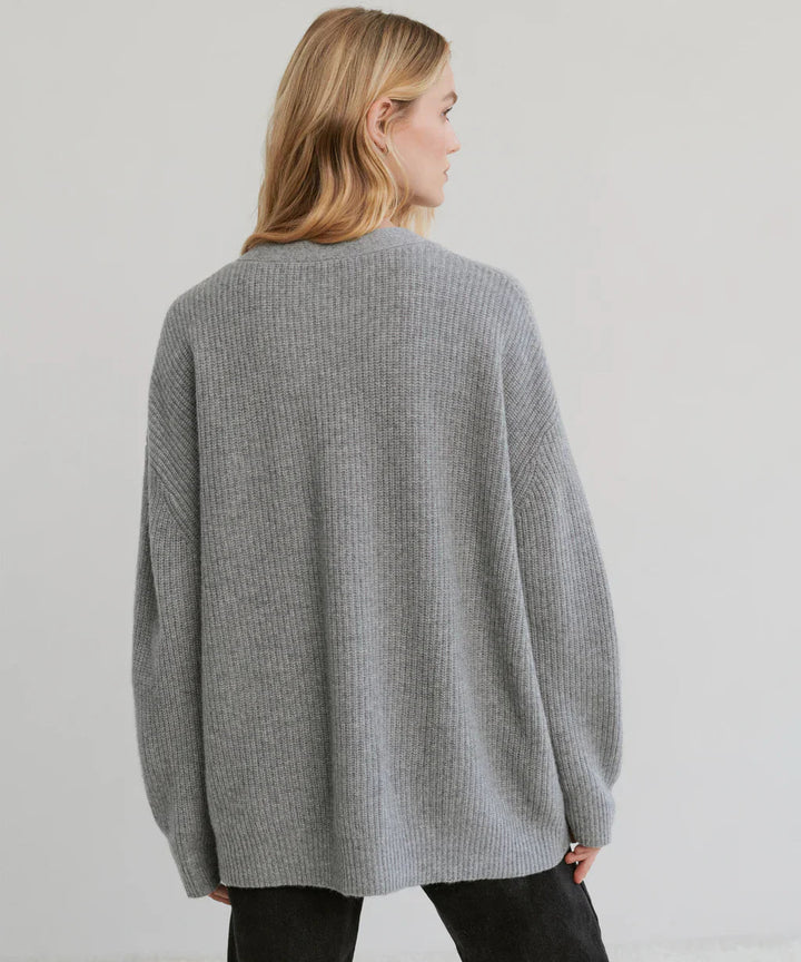 Oversized Cardigan - Knäppt V-neckad stickad kashmirkofta för kvinnor-Eva Jonsson