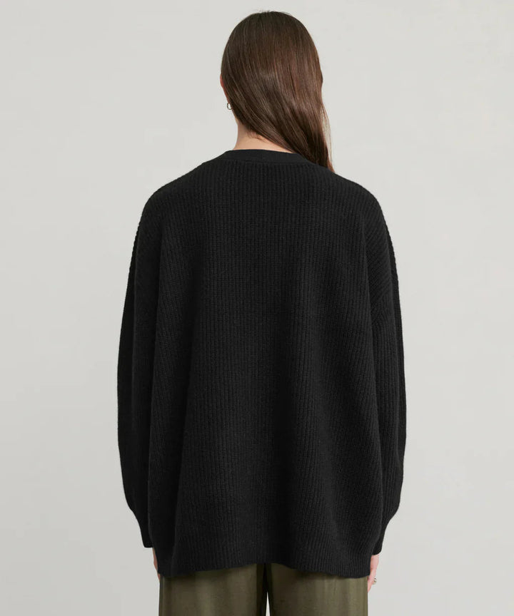 Oversized Cardigan - Knäppt V-neckad stickad kashmirkofta för kvinnor-Eva Jonsson
