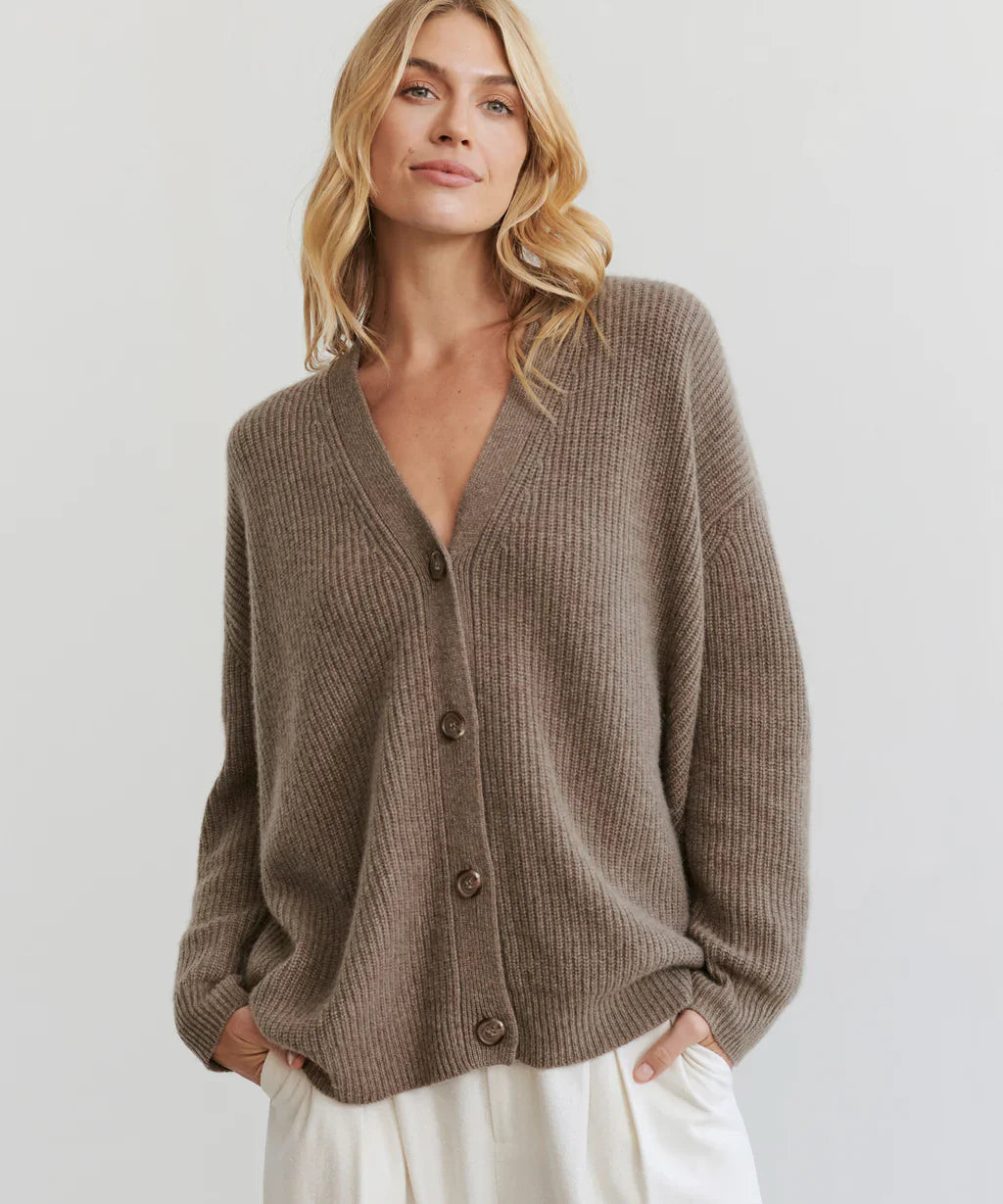 Oversized Cardigan - Knäppt V-neckad stickad kashmirkofta för kvinnor-Eva Jonsson