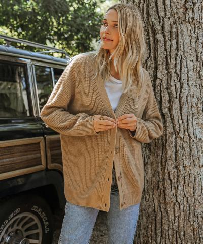 Oversized Cardigan | Knäppt | V-ringad | Stickad Chunky Cardigan | Damstickat-Eva Jonsson
