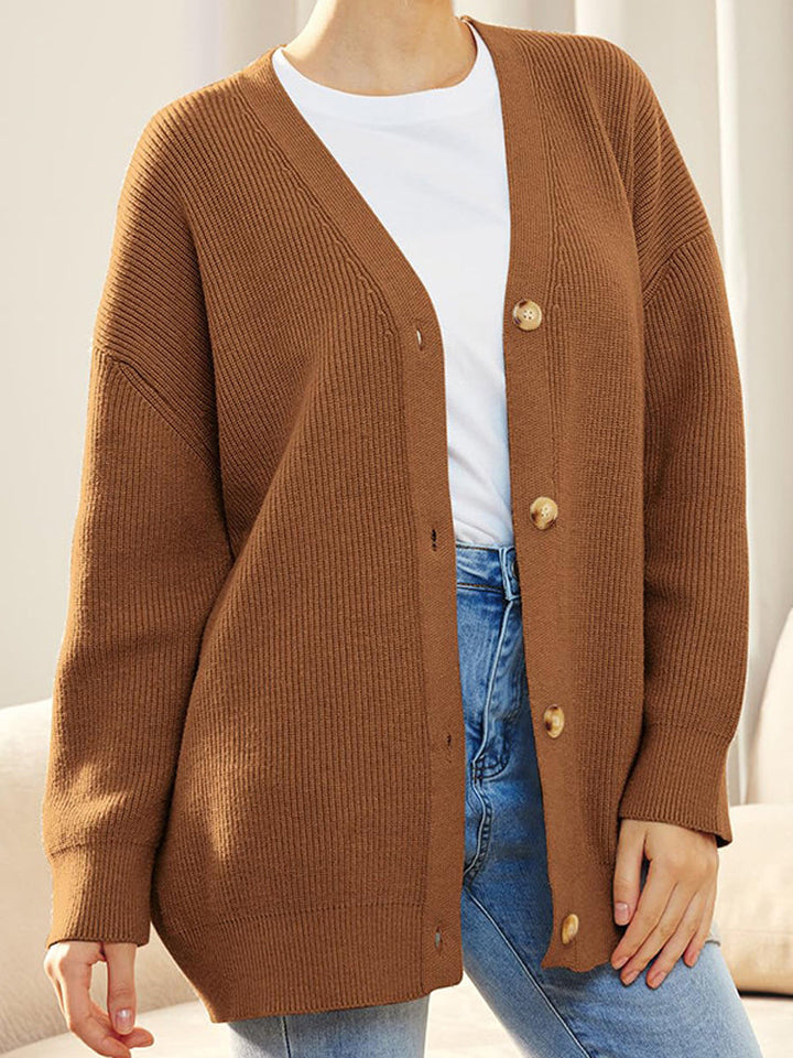 Oversized Cardigan - Knäppt stickad cardigan med V-hals för kvinnor-Eva Jonsson