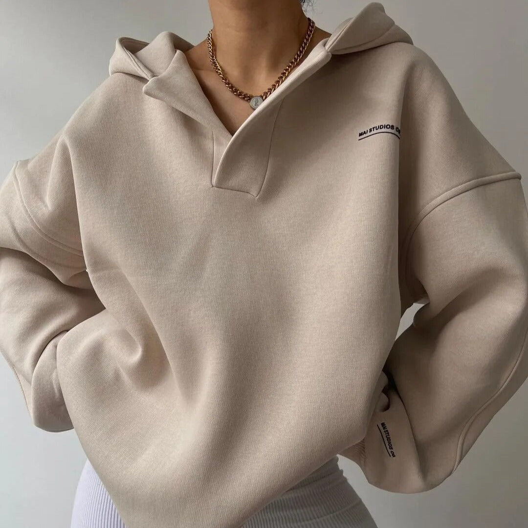 Oversized Hoodie | Varm | V-ringad | Pullover Hoodie | Hoodie för kvinnor-Eva Jonsson
