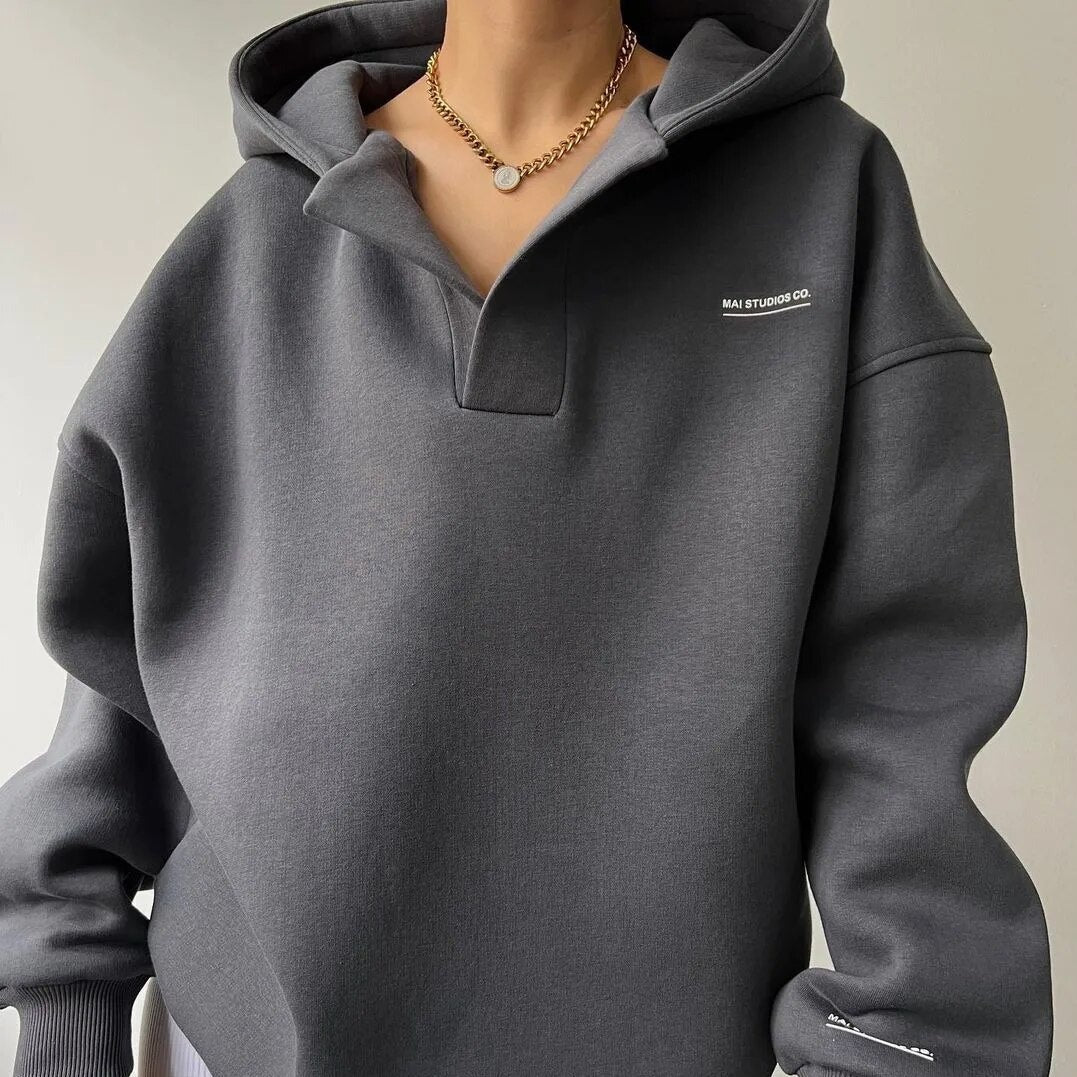 Oversized Hoodie | Varm | V-ringad | Pullover Hoodie | Hoodie för kvinnor-Eva Jonsson