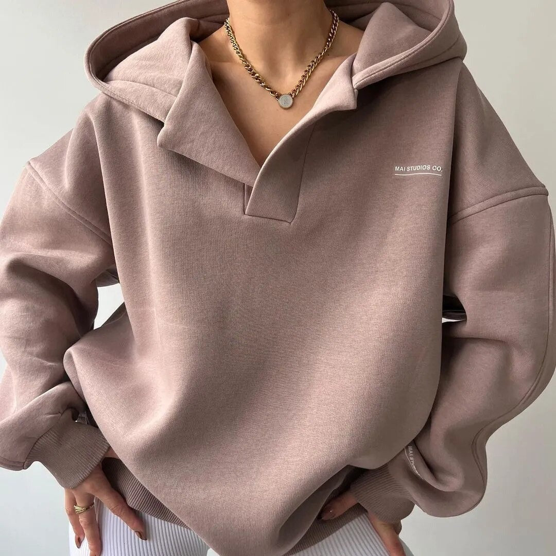 Oversized Hoodie | Varm | V-ringad | Pullover Hoodie | Hoodie för kvinnor-Eva Jonsson