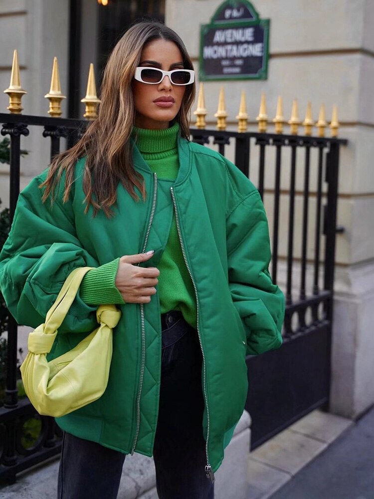 Oversized Jacka | Bomberjacka med Vaddering och Lös Passform för Kvinnor-Eva Jonsson