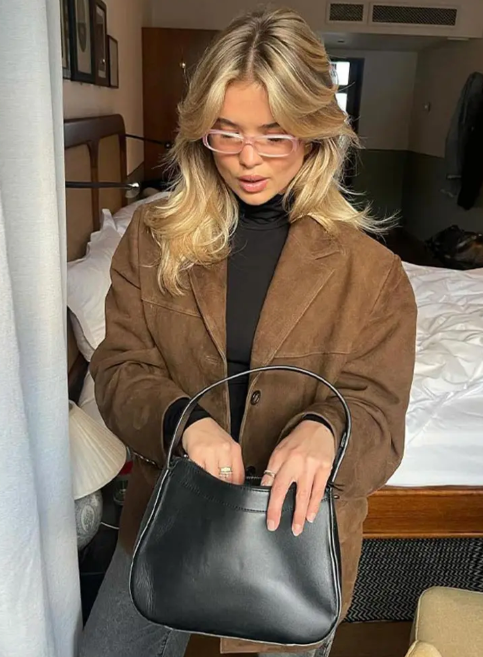 Oversized Jacka - Brun enkelknäppt höstjacka i mocka för dam-Eva Jonsson