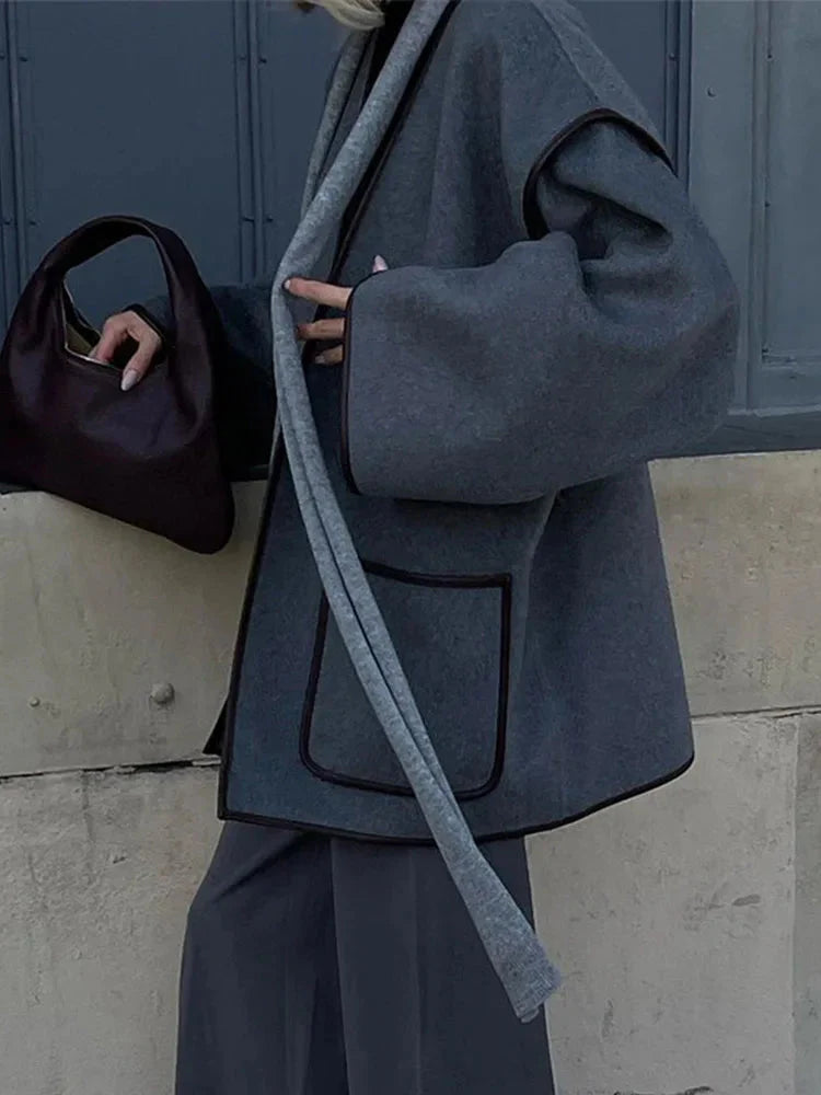 Oversized Jacka | Grå | Bälte | Höstjacka | Damjackor-Eva Jonsson
