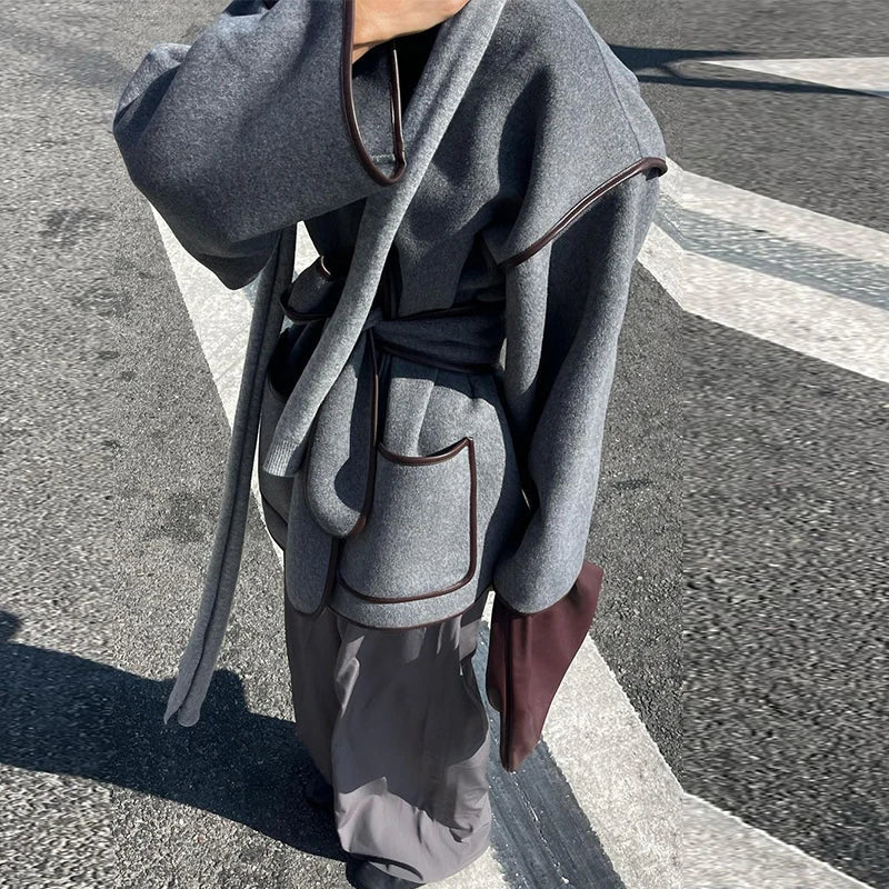 Oversized Jacka | Grå | Bälte | Höstjacka | Damjackor-Eva Jonsson