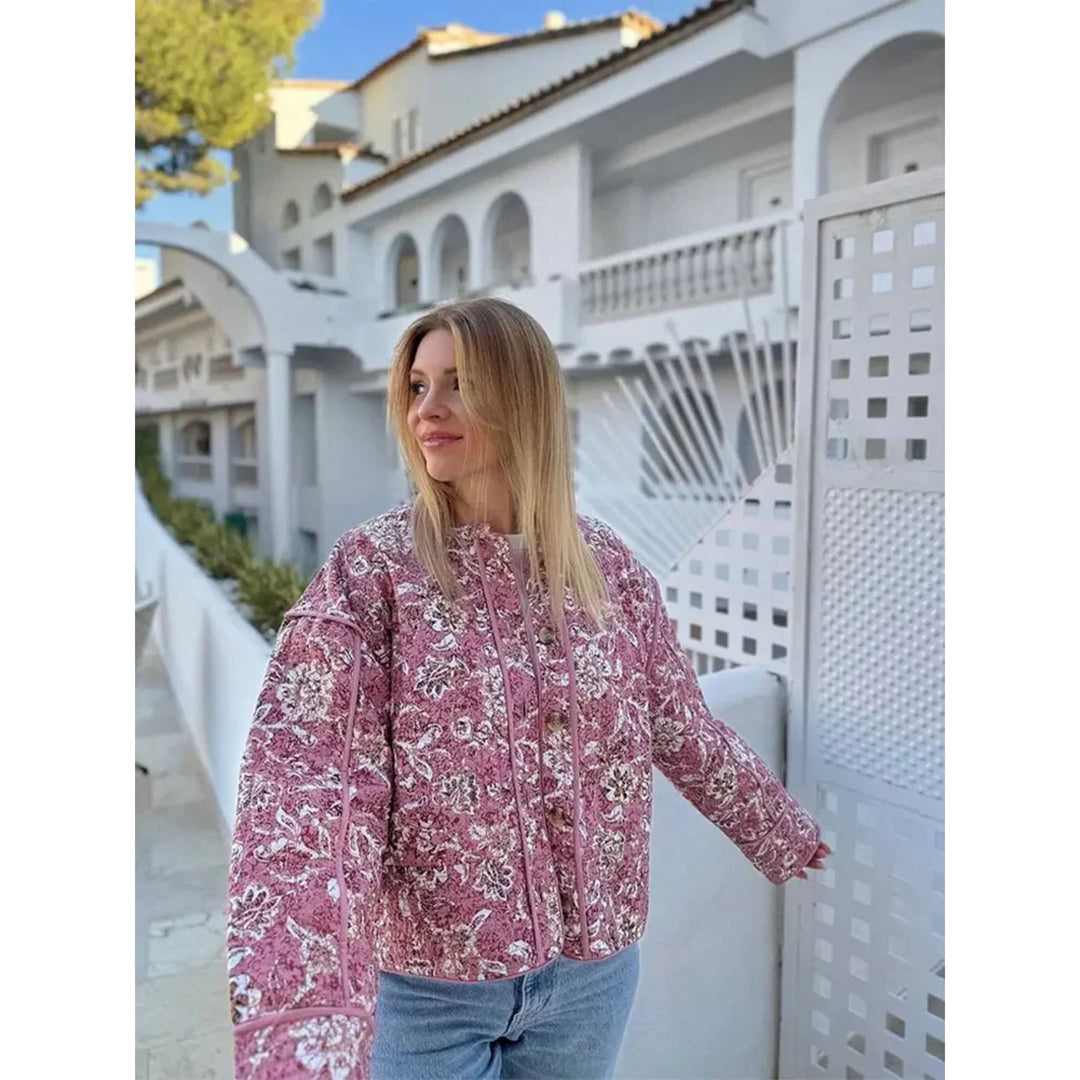 Oversized Jacka - Rosa quiltad jacka med lös passform för kvinnor-Eva Jonsson