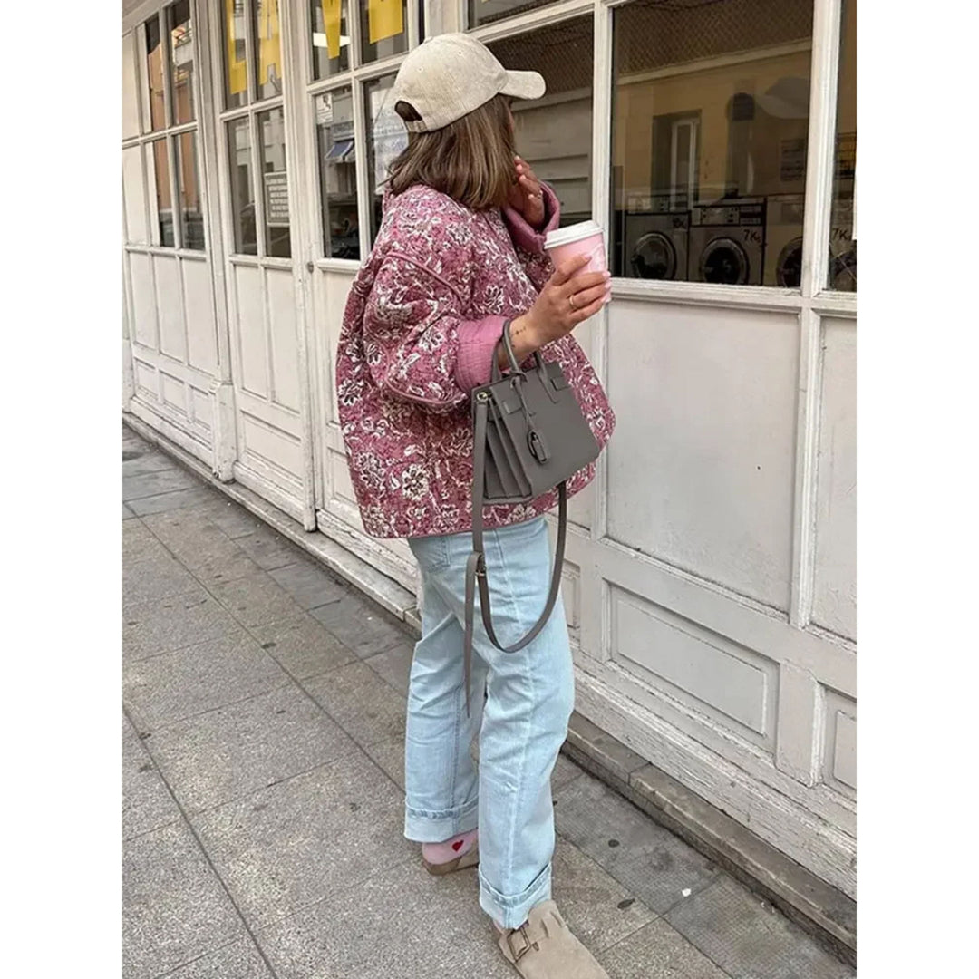 Oversized Jacka - Rosa quiltad jacka med lös passform för kvinnor-Eva Jonsson