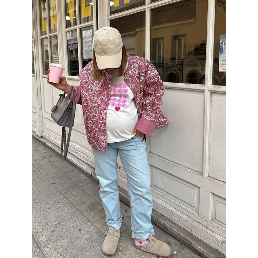 Oversized Jacka - Rosa quiltad jacka med lös passform för kvinnor-Eva Jonsson