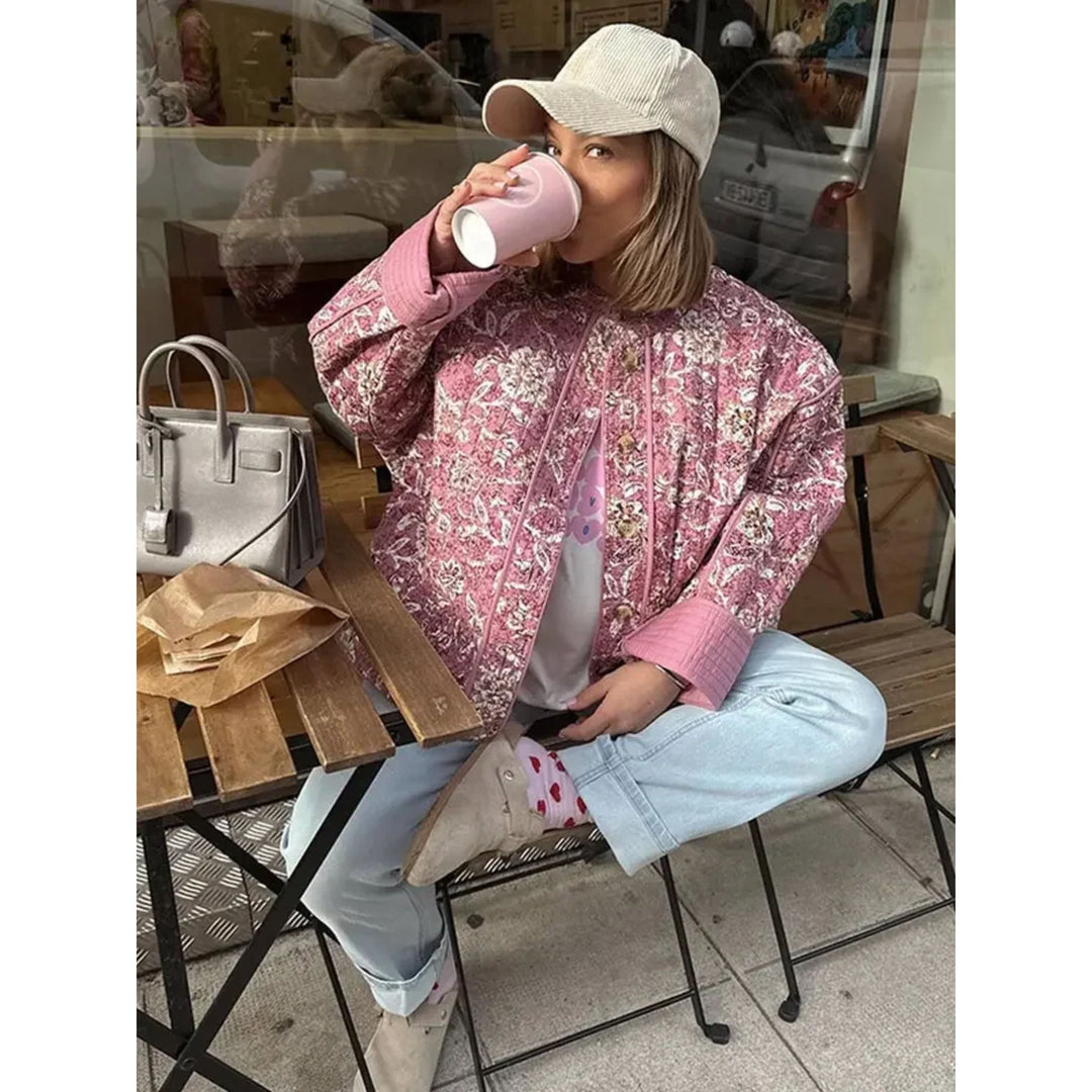 Oversized Jacka - Rosa quiltad jacka med lös passform för kvinnor-Eva Jonsson